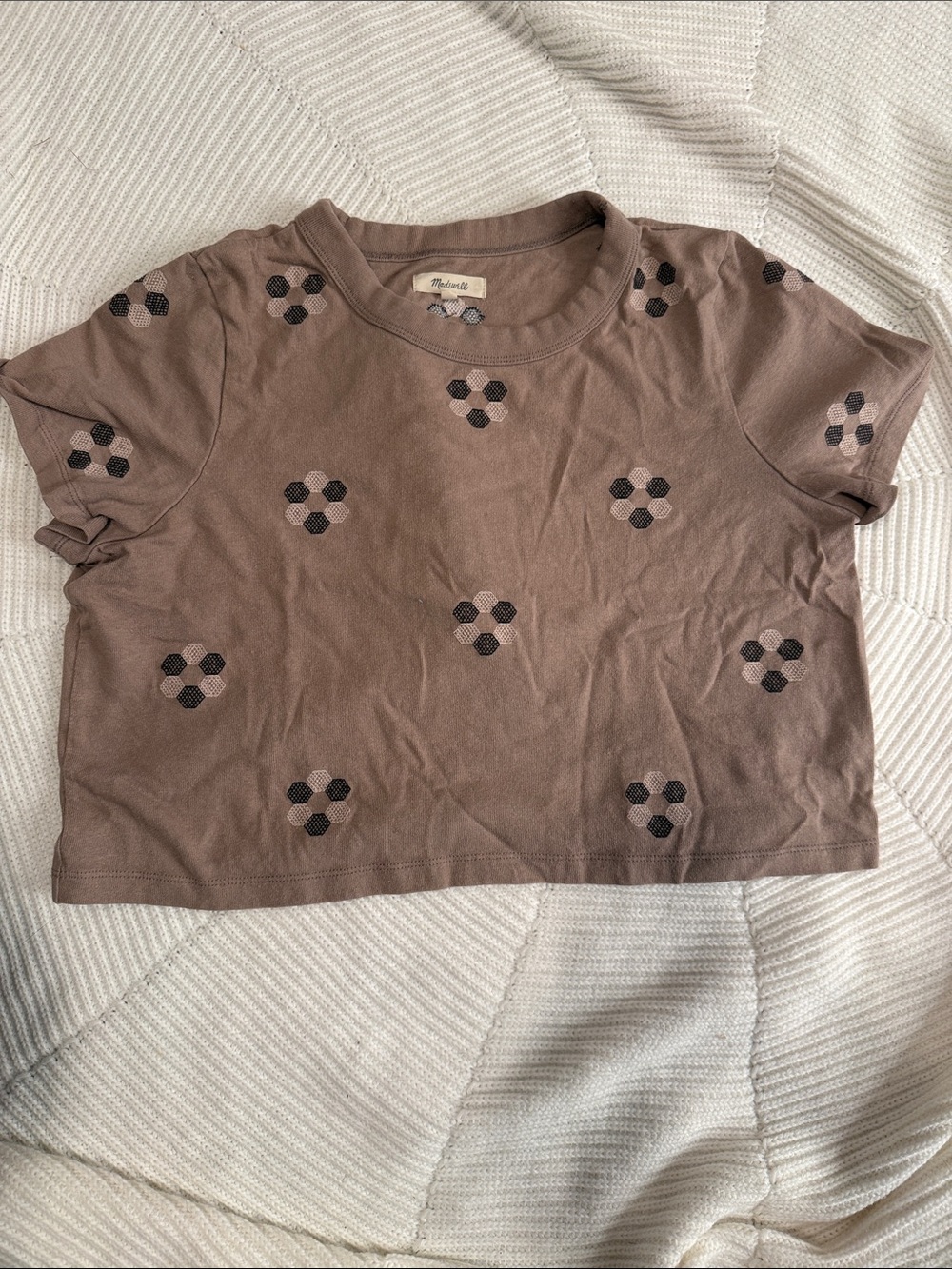 Madewell Brown Cropped Tee with Flower Dot Motif